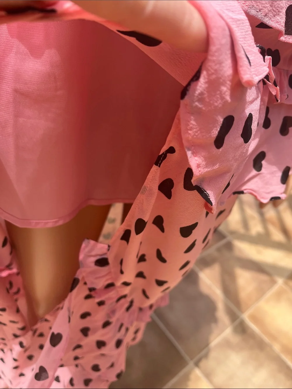 Feminine For Love & Lemons Pink Heart-Print Ruffle Slip with Striped Waist - Picture 7 of 10